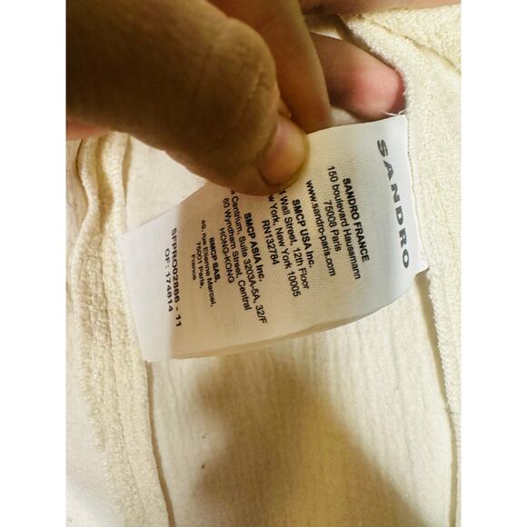 SANDRO Off White Tweed Blue Trim A-Line Double Breasted Seville Dress Size 36 - Picture 9 of 16